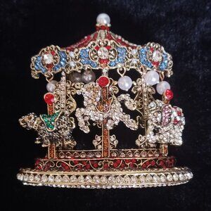 Heavy Rhinestone Carousel Brooch   BLING!